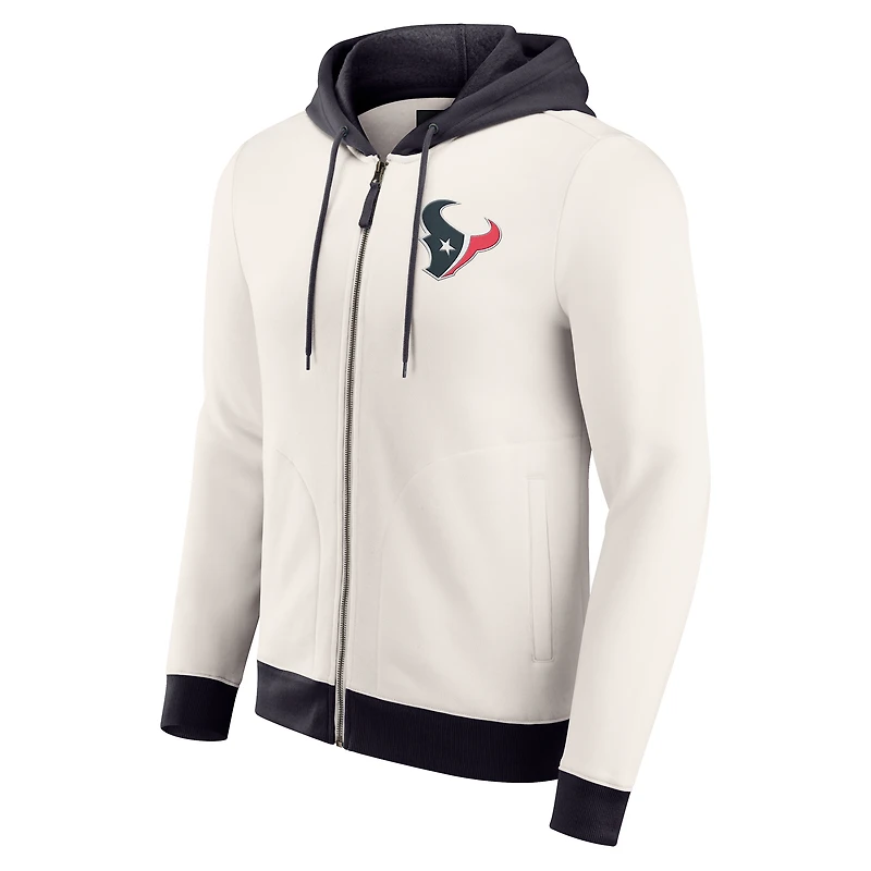 Men's Darius Rucker Collection by Fanatics Cream Houston Texans Distressed Graphics Full-Zip Hoodie