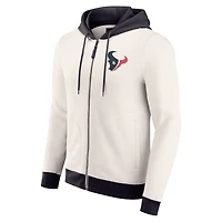 Men's Darius Rucker Collection by Fanatics Cream Houston Texans Distressed Graphics Full-Zip Hoodie
