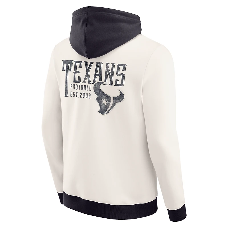 Men's Darius Rucker Collection by Fanatics Cream Houston Texans Distressed Graphics Full-Zip Hoodie