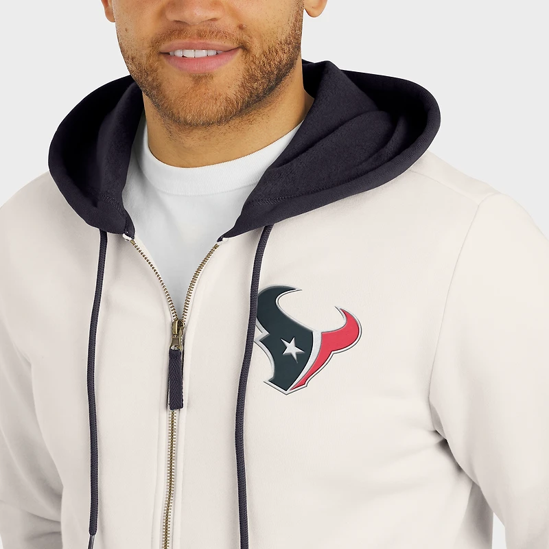 Men's Darius Rucker Collection by Fanatics Cream Houston Texans Distressed Graphics Full-Zip Hoodie