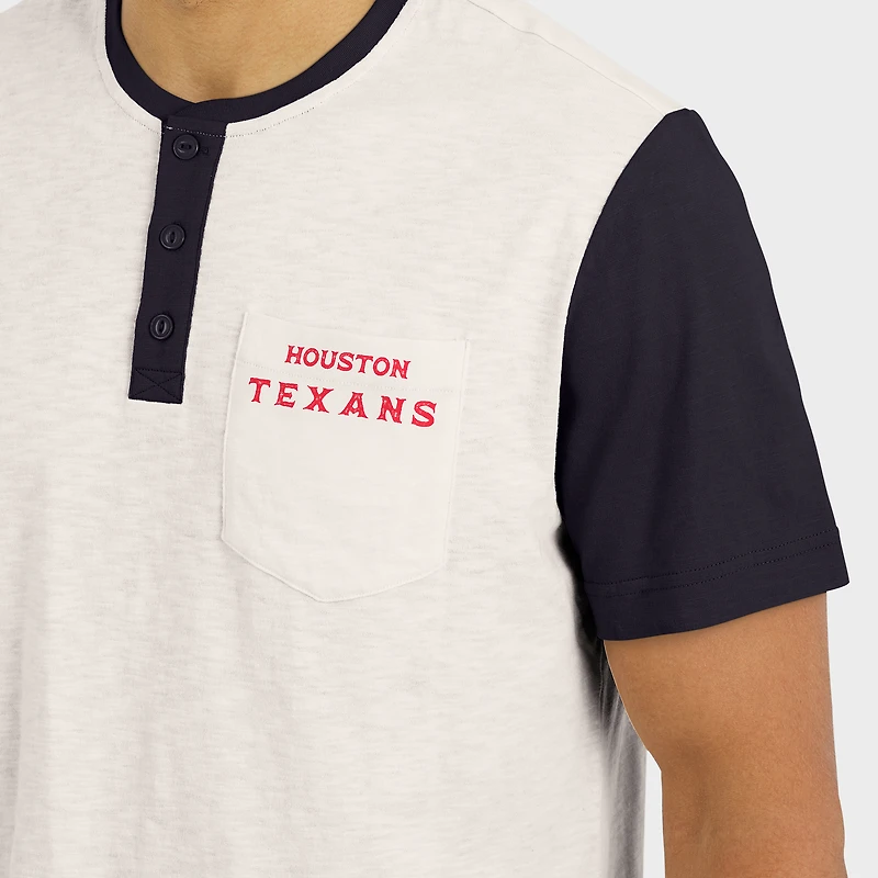 T-shirt Henley à manches longues et col flammé pour homme, collection Darius Rucker par Fanatics, couleur crème, Houston Texans