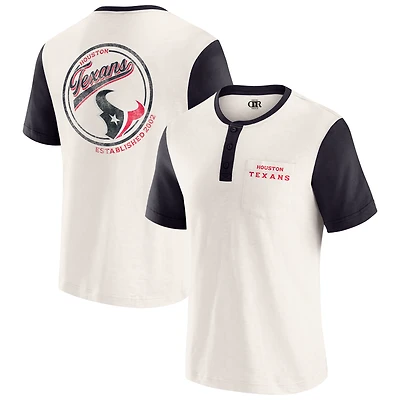 T-shirt Henley à manches longues et col flammé pour homme, collection Darius Rucker par Fanatics, couleur crème, Houston Texans