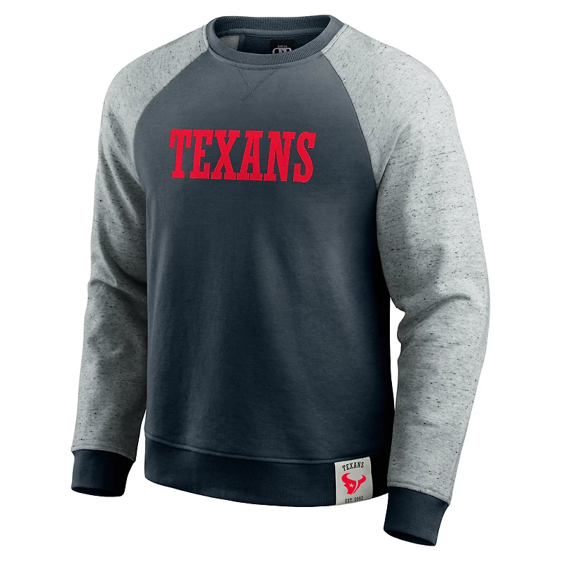 Men's Darius Rucker Collection by Fanatics Navy/Heather Gray Houston Texans Colorblock Pullover Sweatshirt