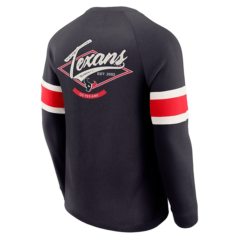 T-shirt Henley à manches longues raglan en tricot gaufré bleu marine pour homme de la collection Darius Rucker par Fanatics des Houston Texans