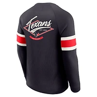 T-shirt Henley à manches longues raglan en tricot gaufré bleu marine pour homme de la collection Darius Rucker par Fanatics des Houston Texans