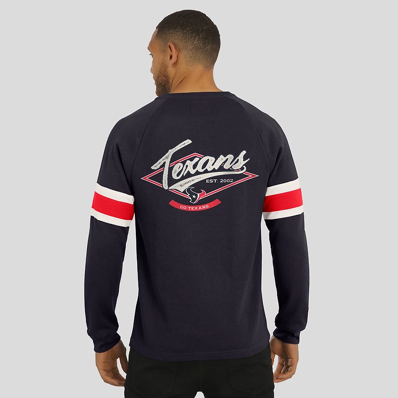 T-shirt Henley à manches longues raglan en tricot gaufré bleu marine pour homme de la collection Darius Rucker par Fanatics des Houston Texans