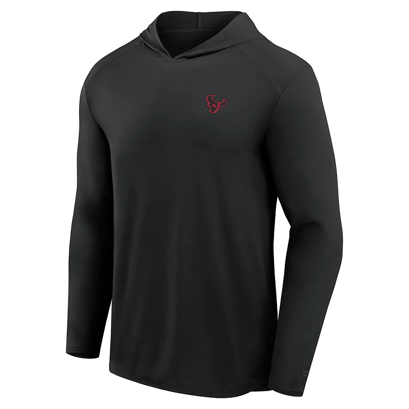 T-shirt à capuche manches longues noir Fanatics pour homme, motif Front Office Power Mono des Houston Texans