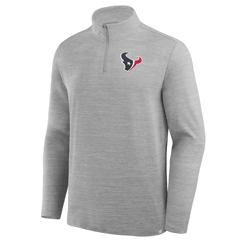 Pull à col zippé 1/4 gris chiné Houston Texans de Fanatics pour homme