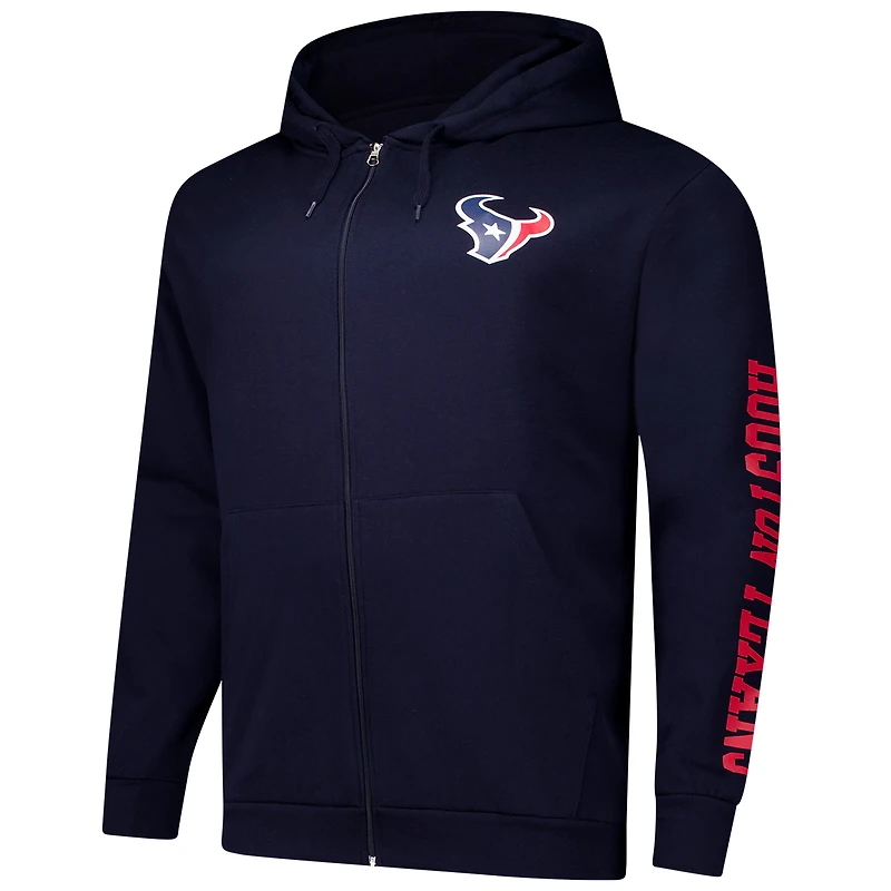Sweat à capuche zippé manches longues et col rond pour homme Fanatics Navy Houston Texans