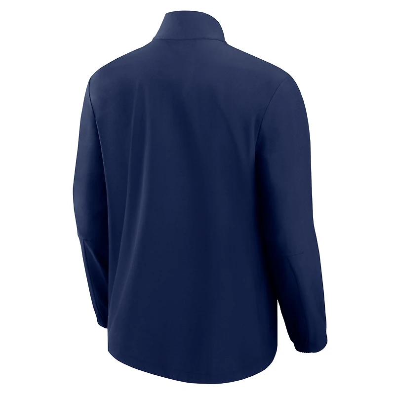 Pull Fanatics bleu marine pour homme, modèle Front Office Micro ton sur ton, avec fermeture éclair quart de tour, des Houston Texans