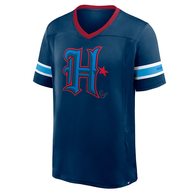 Men's Fanatics Navy Houston Texans Redzone Hashmark V-Neck T-Shirt