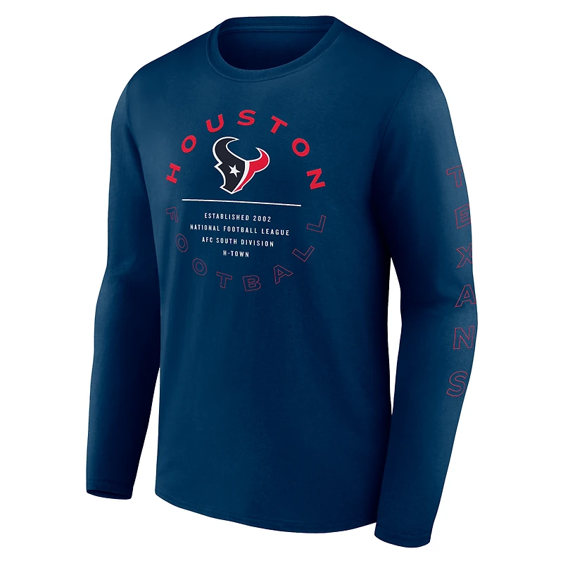 T-shirt à manches longues Fanatics Navy Houston Texans Stat Sheet pour hommes