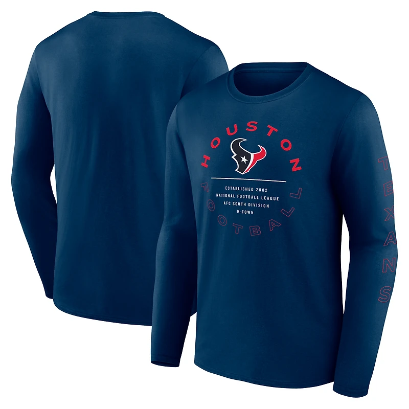 T-shirt à manches longues Fanatics Navy Houston Texans Stat Sheet pour hommes