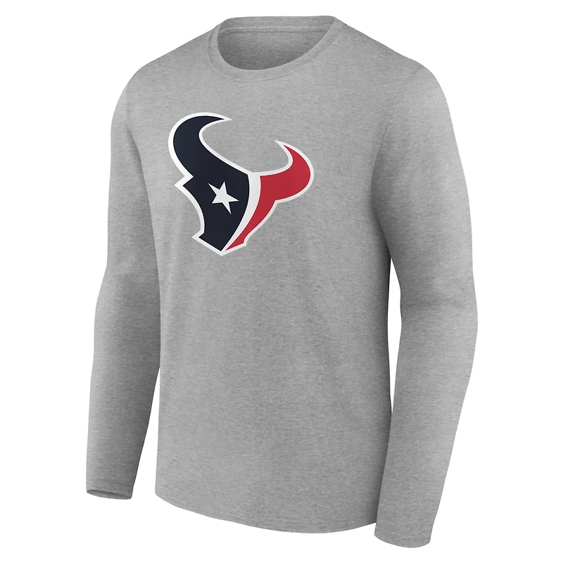 T-shirt à manches longues gris authentique pour homme des Houston Texans, personnalisé avec nom et numéro.