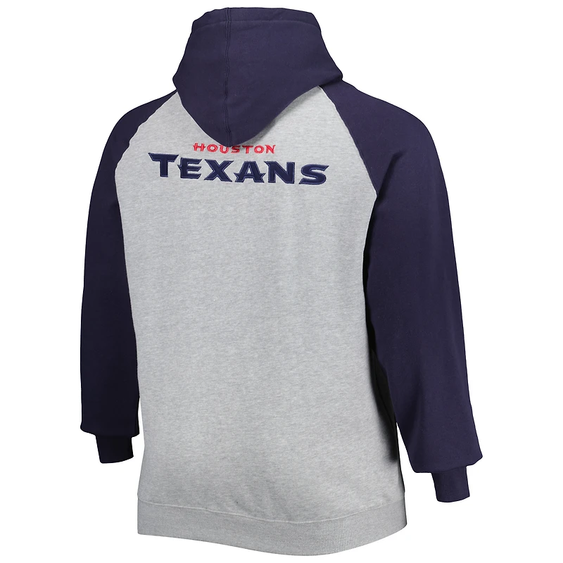 Veste à capuche raglan en molleton pour homme gris chiné Houston Texans Big & Tall