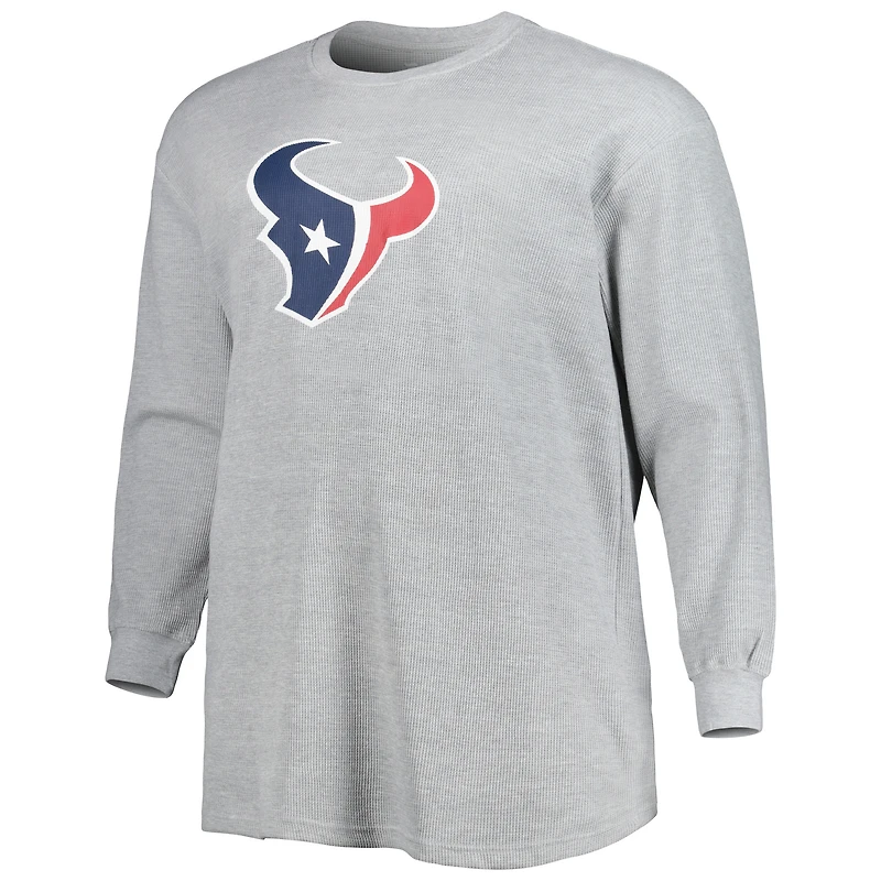 T-shirt thermique à manches longues en tricot gaufré Houston Texans Big & Tall pour homme, gris chiné