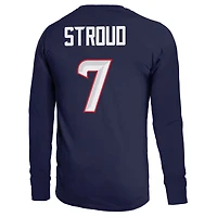 T-shirt à manches longues pour homme Majestic Threads C.J. Stroud Navy Houston Texans avec nom et numéro non vieilli