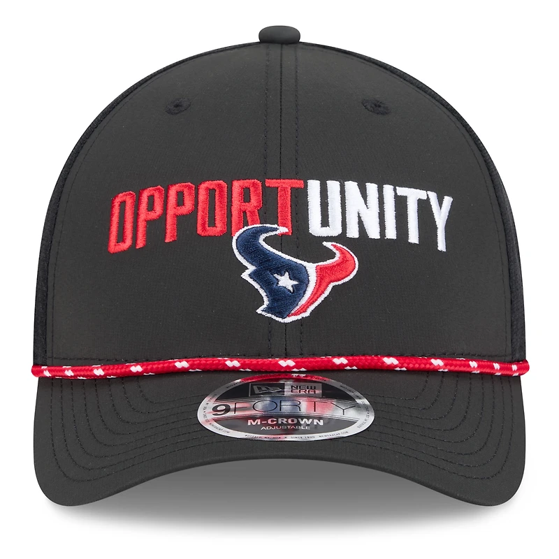 Casquette ajustable New Era noire Houston Texans 2025 Inspire Change 9FORTY M-Crown pour homme