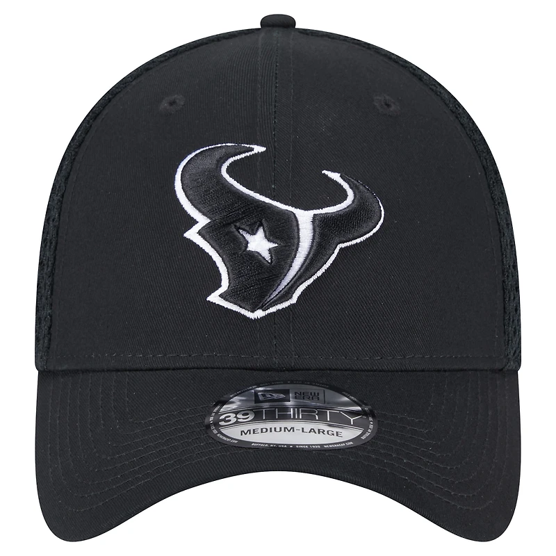 Casquette New Era noire Houston Texans Main Neo 39THIRTY Flex pour homme