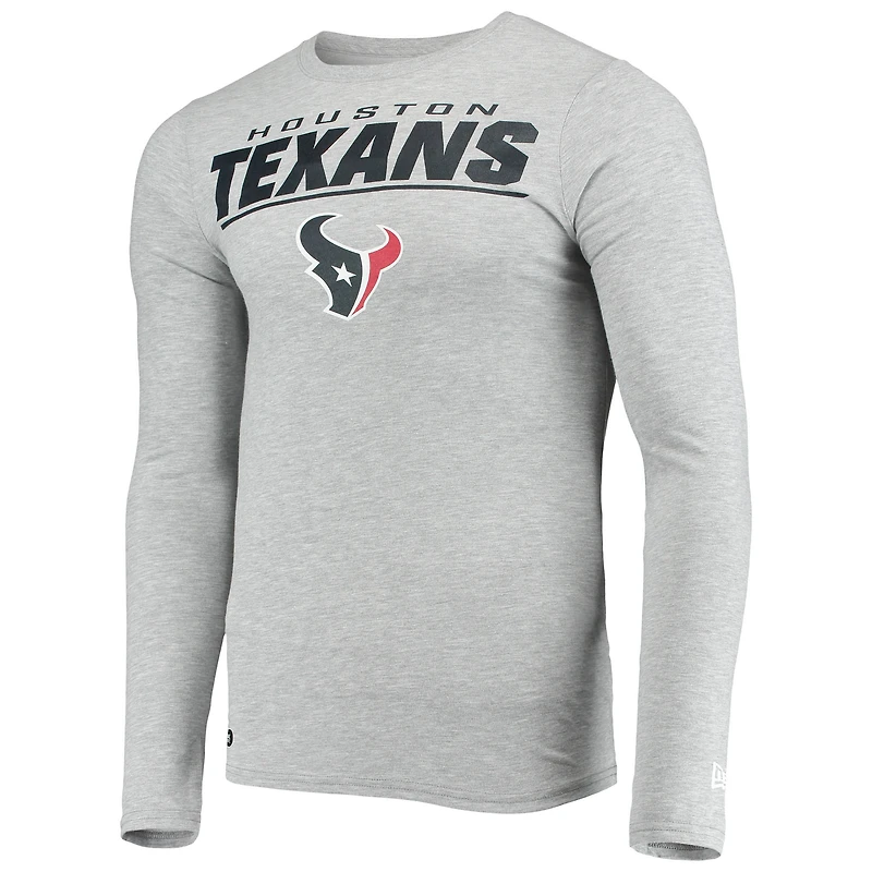T-shirt à manches longues New Era gris chiné pour homme Houston Texans Combine Authentic Stated
