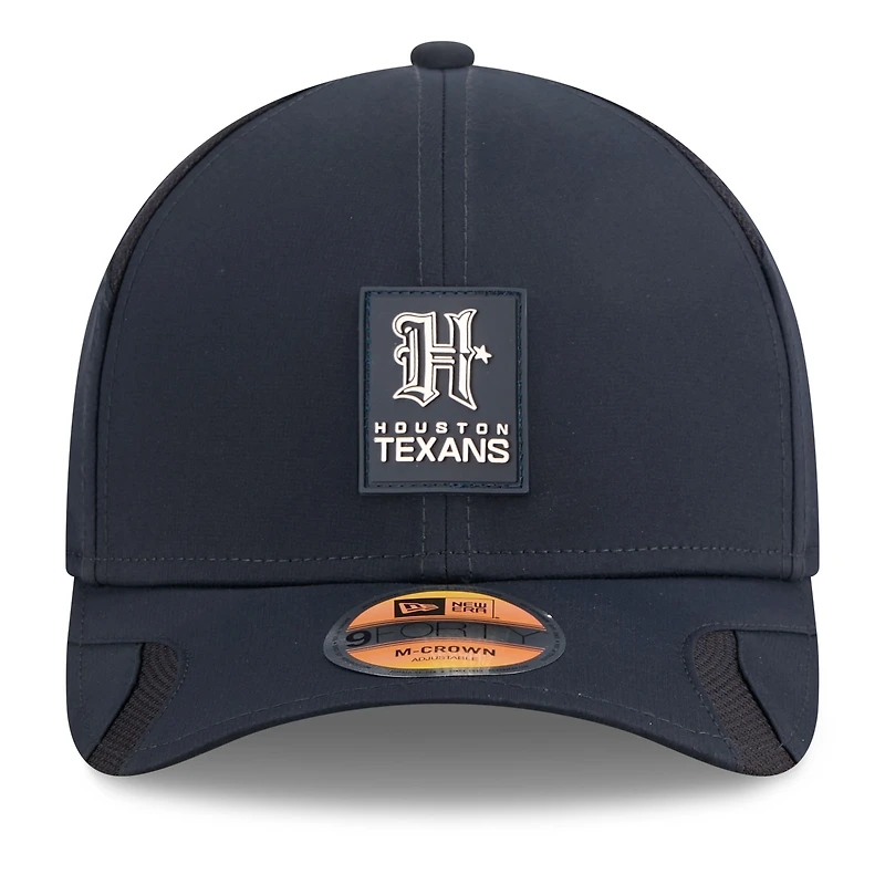 Casquette ajustable New Era 9FORTY bleu marine Houston Texans 2025 Sideline H-Town M-Crown pour homme