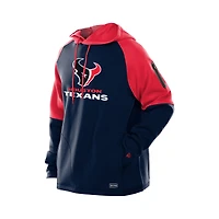 Sweat à capuche raglan blocs de couleurs authentiques des Houston Texans New Era pour homme, bleu marine