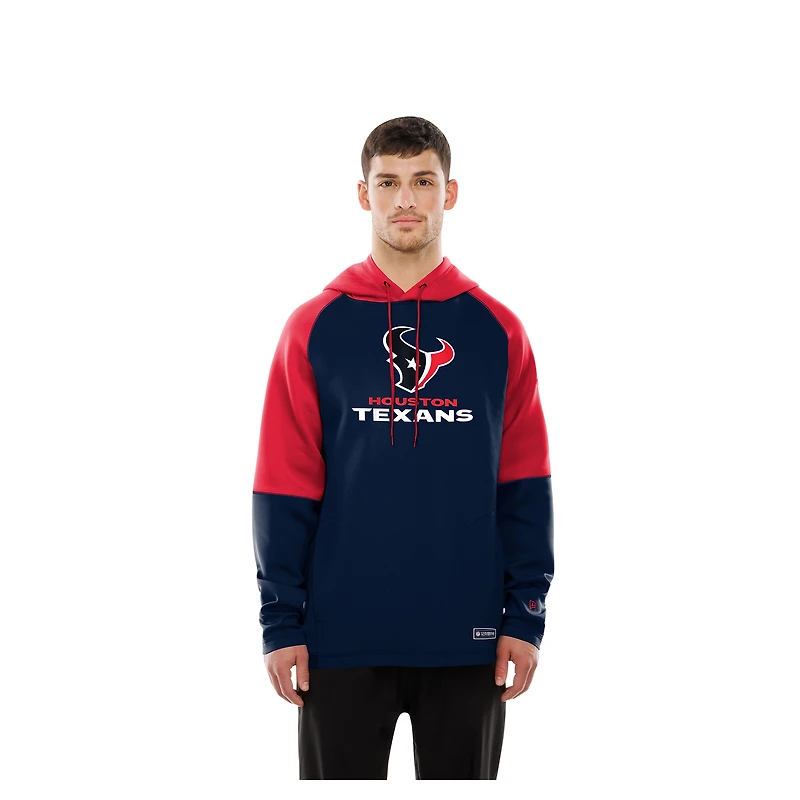 Sweat à capuche raglan blocs de couleurs authentiques des Houston Texans New Era pour homme, bleu marine