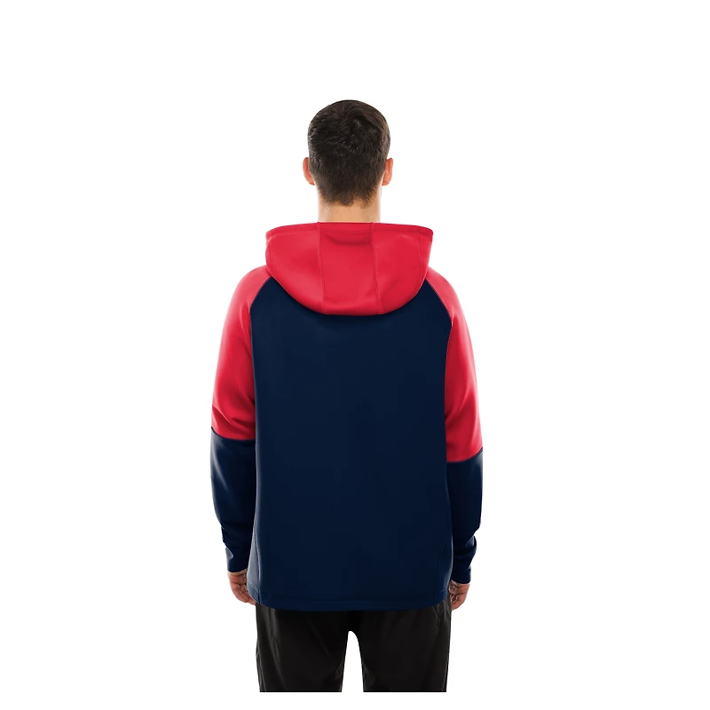 Men's New Era  Navy Houston Texans Combine Authentic Color Block Raglan Pullover Hoodie