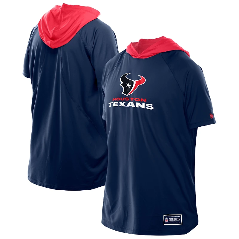 Men's New Era  Navy Houston Texans Combine Authentic Hooded Raglan Short-Sleeve T-Shirt