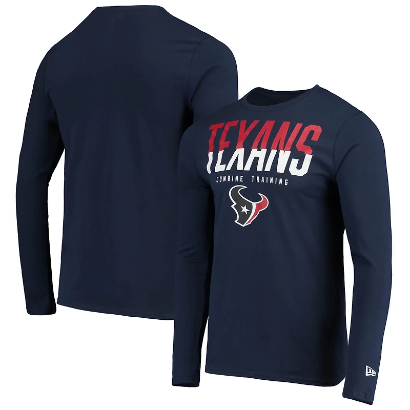 T-shirt à manches longues New Era bleu marine pour homme Houston Texans Combine Authentic Split Line