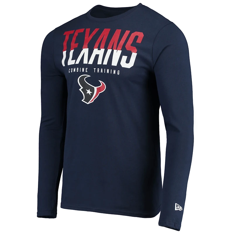 T-shirt à manches longues New Era bleu marine pour homme Houston Texans Combine Authentic Split Line