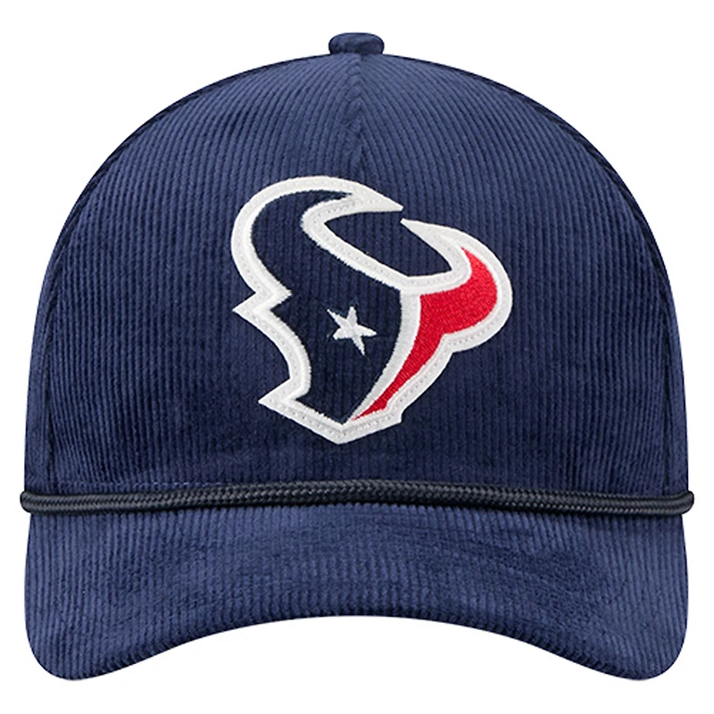 Casquette ajustable New Era 9FORTY A-Frame bleu marine Houston Texans en velours côtelé pour homme
