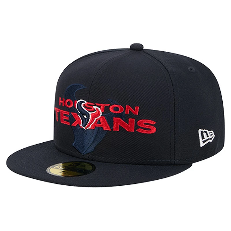 Casquette ajustée New Era 59FIFTY bleu marine Houston Texans Overlap Wordmark pour homme