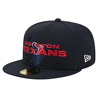 Casquette ajustée New Era 59FIFTY bleu marine Houston Texans Overlap Wordmark pour homme