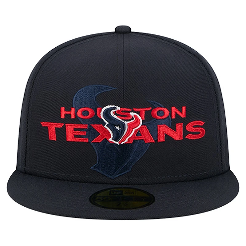 Men's New Era Navy Houston Texans Overlap Wordmark 59FIFTY Fitted Hat