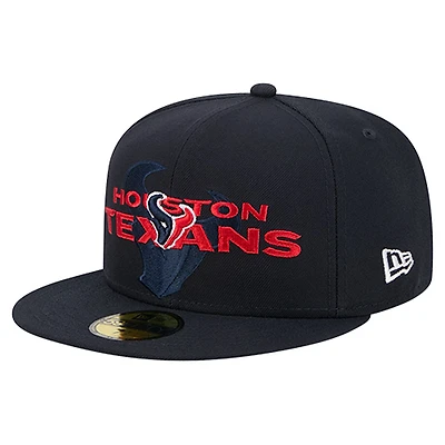 Men's New Era Navy Houston Texans Overlap Wordmark 59FIFTY Fitted Hat