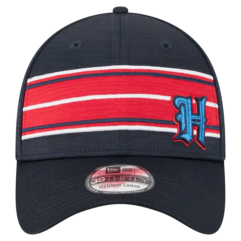 Casquette New Era 39THIRTY Flex bleu marine à rayures des Houston Texans pour homme