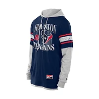 Men's New Era Navy Houston Texans Twofer Layered Long Sleeve Hoodie T-Shirt