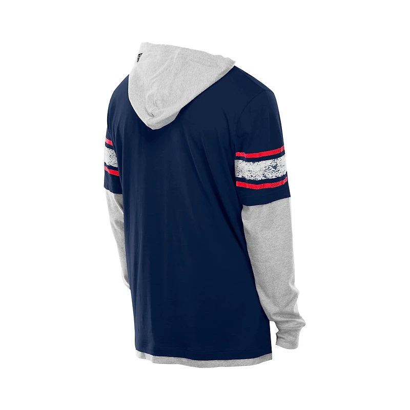 Men's New Era Navy Houston Texans Twofer Layered Long Sleeve Hoodie T-Shirt