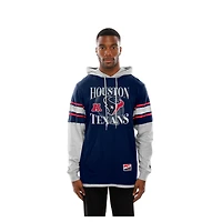 T-shirt à capuche manches longues et imprimé Twofer des Houston Texans de New Era pour homme, bleu marine