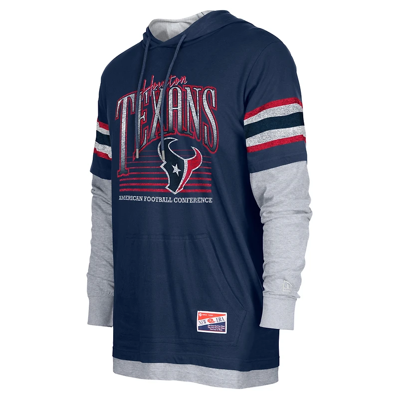 T-shirt à capuche manches longues Twofer pour homme New Era bleu marine Houston Texans