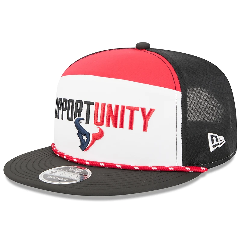 Casquette snapback New Era 9FIFTY pour homme, blanche et noire, Houston Texans 2025 Inspire Change, à panneaux séparés