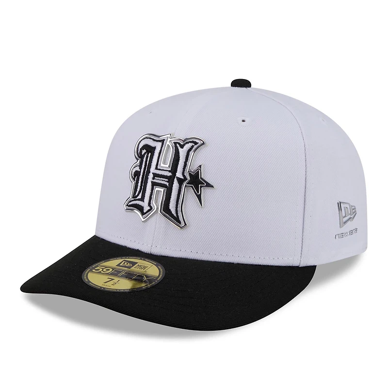 Casquette ajustée New Era 59FIFTY blanche et noire pour homme, Houston Texans, draft NFL 2026.