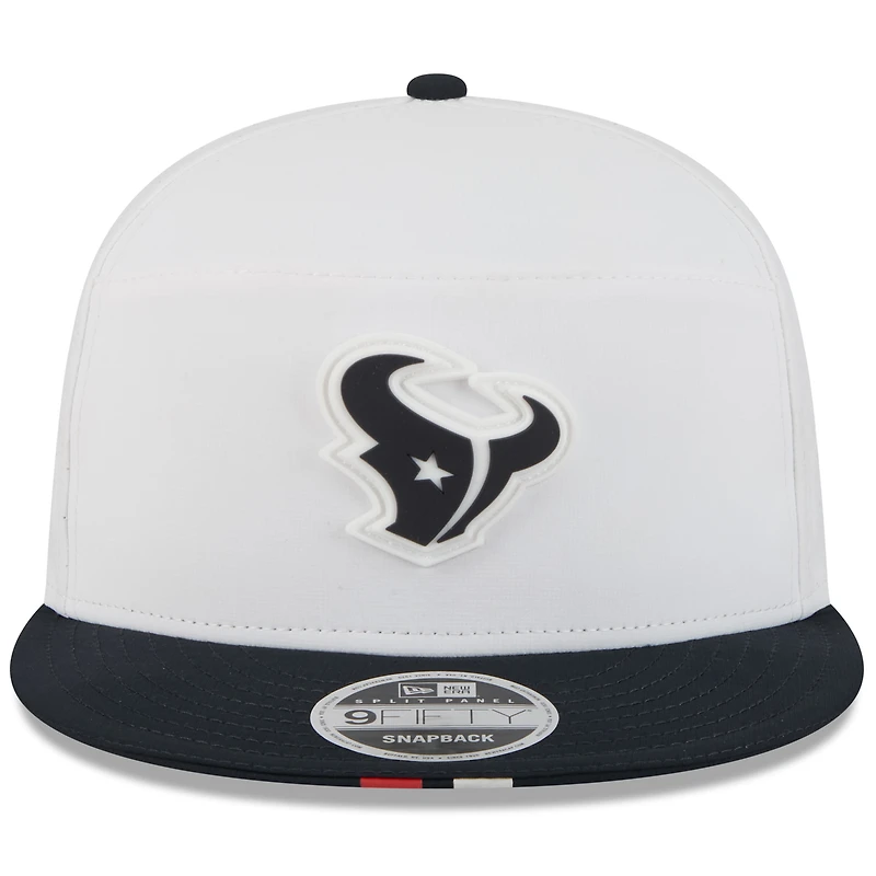 Casquette snapback 9FIFTY à panneaux fendus New Era pour homme, blanc/bleu marine, Houston Texans, camp d'entraînement NFL 2025