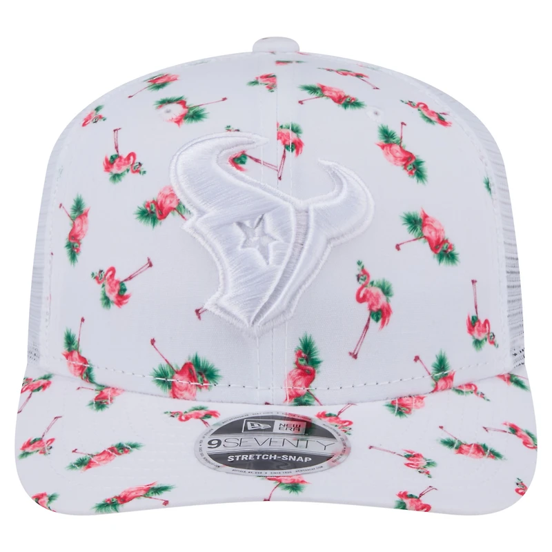 Casquette extensible à bouton-pression New Era blanche Houston Texans Adventure Flamingo Pattern 9SEVENTY pour homme