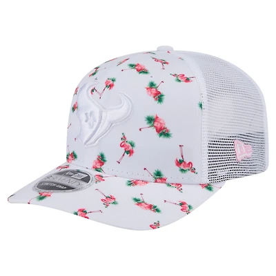 Casquette extensible à bouton-pression New Era blanche Houston Texans Adventure Flamingo Pattern 9SEVENTY pour homme