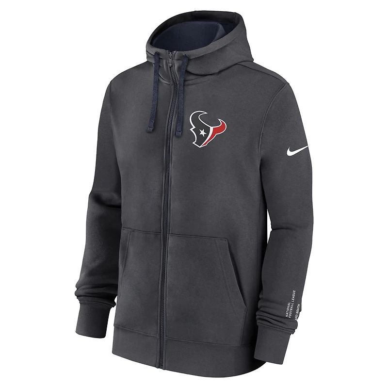 Sweat à capuche Nike anthracite Houston Texans Primetime Club entièrement zippé pour homme