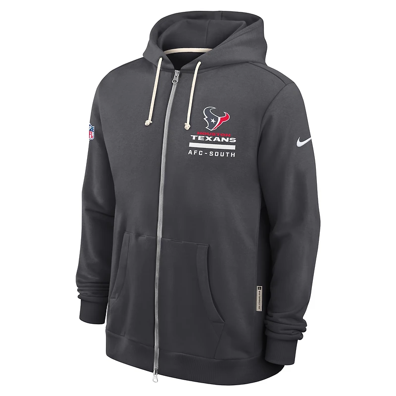 Sweat à capuche Nike Anthracite Houston Texans Sideline Utility Player Dri-FIT pour homme avec fermeture éclair intégrale