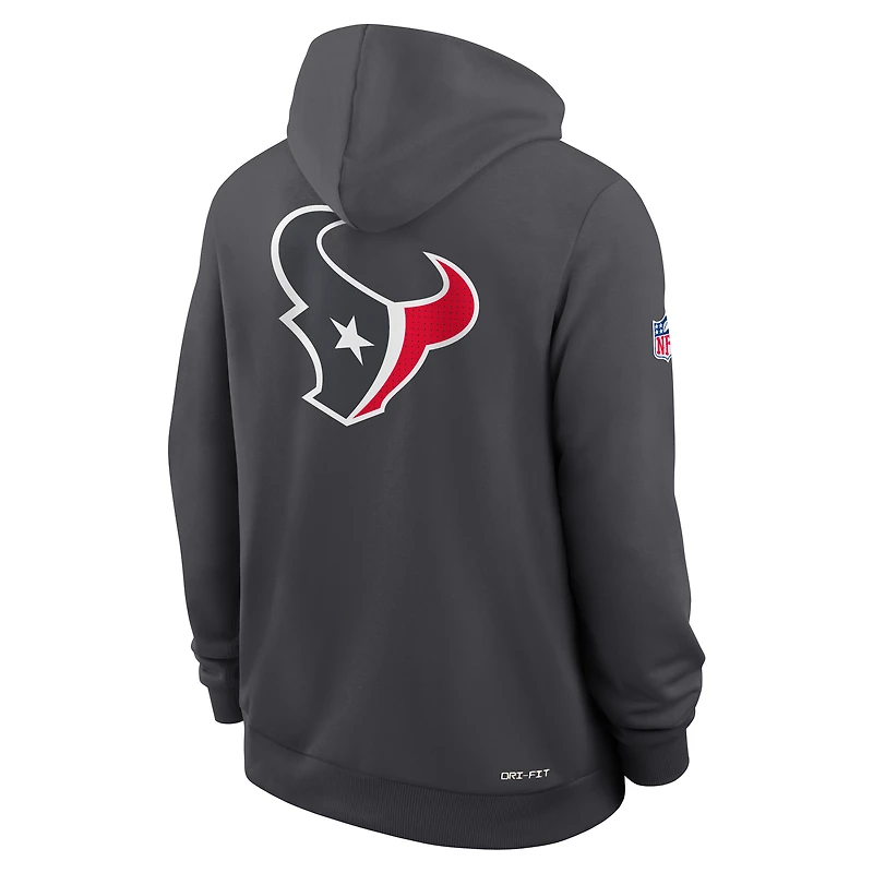 Sweat à capuche Nike Anthracite Houston Texans Sideline Utility Player Dri-FIT pour homme avec fermeture éclair intégrale