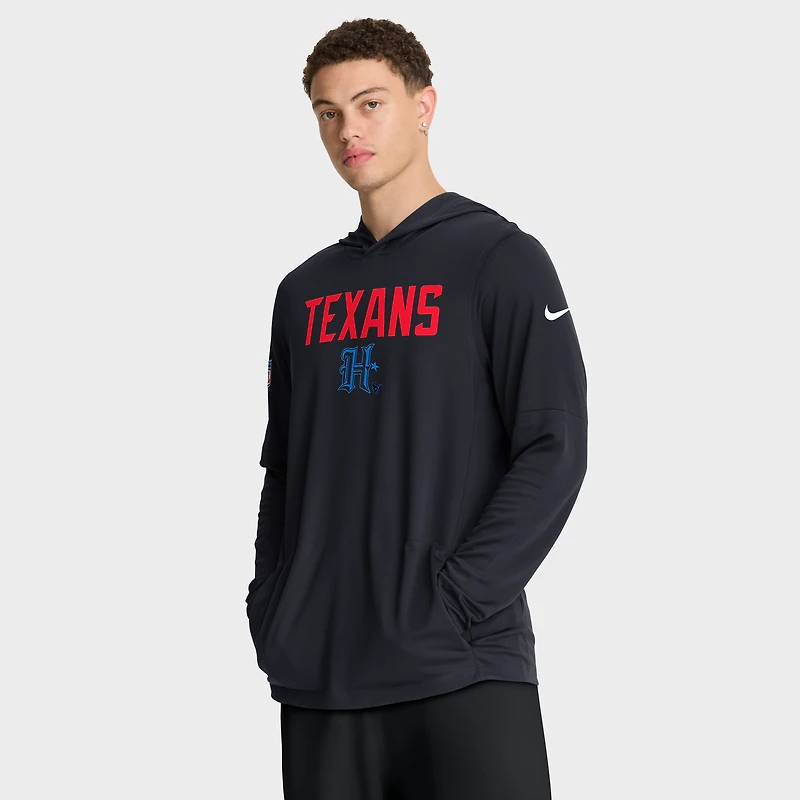 Sweat à capuche Nike Dri-FIT manches longues pour homme, bleu, Houston Texans, précision des passes latérales